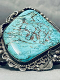 Colossal Hand Carved Bear Turquoise Vintage Native American Navajo Sterling Silver Bracelet-Nativo Arts