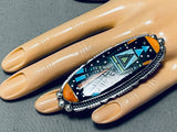 One Of The Biggest And Most Intricate Native American Navajo Turquoise Sterling Silver Ring-Nativo Arts