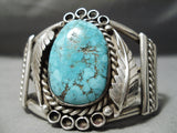 Museum Vintage Native American Navajo Carico Lake Turquoise Sterling Silver Leaf Bracelet Old-Nativo Arts