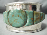 Heavy 150 Grams Vintage Native American Navajo Royston Turquoise Inlay Sterling Silver Bracelet-Nativo Arts