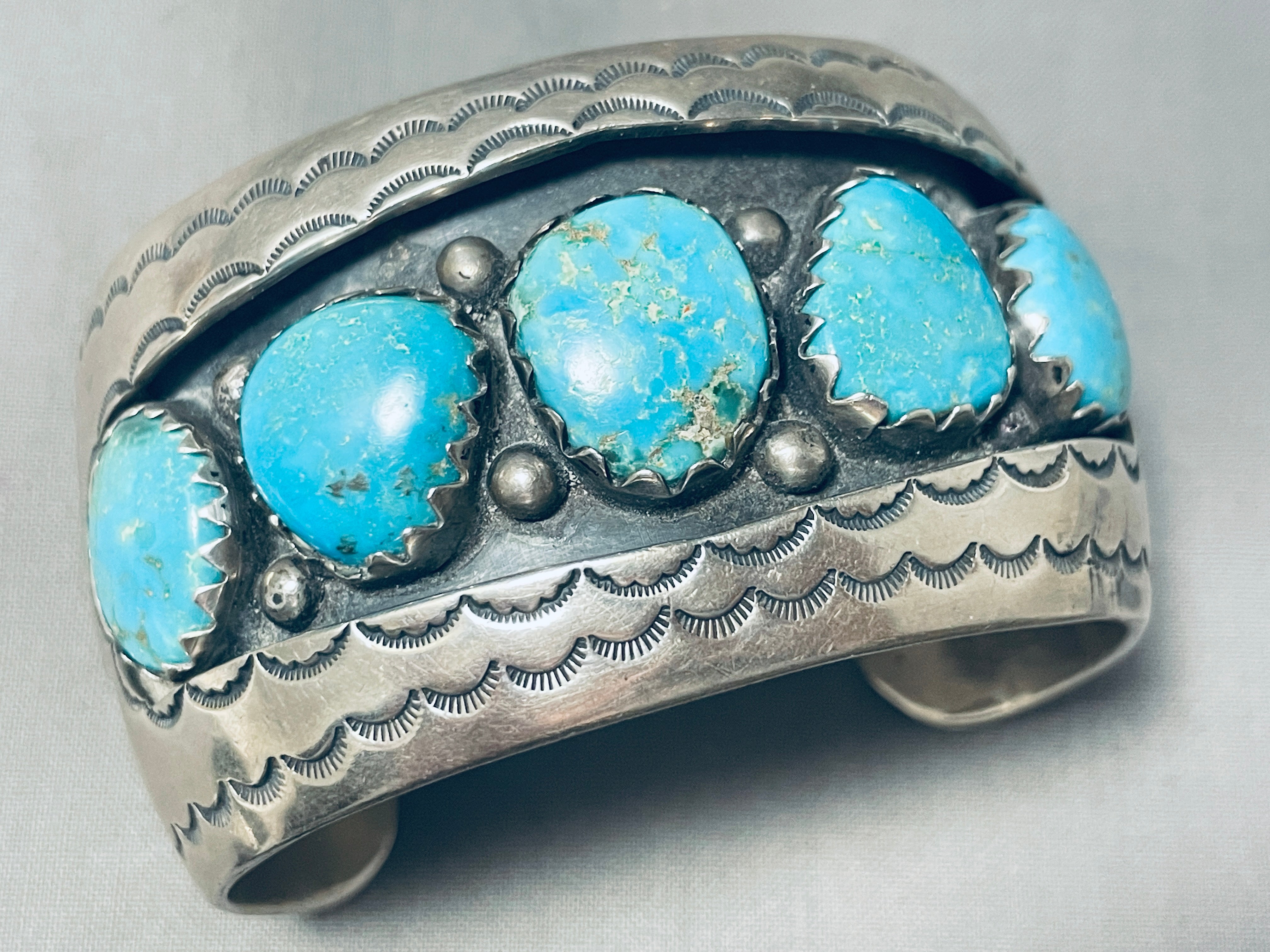 Heavy Signed Vintage Native American Navajo Domed Turquoise