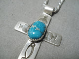 Native American Important Jeanette Dale Turquoise Cross Sterling Silver Necklace-Nativo Arts