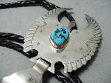 Dynamic Vintage Native American Navajo Sleeping Beauty Turquoise Sterling Silver Bolo Old-Nativo Arts