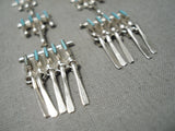 Stunning Zuni Native American Turquoise Needle Sterling Silver Earrings-Nativo Arts