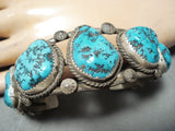 Supberb Vintage Native American Navajo 9 Morenci Turquoise Sterling Silver Bracelet Old-Nativo Arts