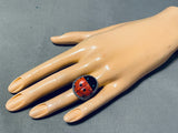 Important Ben Begaye Native American Navajo Coral Turquoise Sterling Silver Ladybug Ring-Nativo Arts