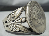 Very Old Vintage Native American Navajo Sterling Silver Coin Repoussed Bracelet Old-Nativo Arts