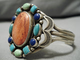 Rare Leonard Platero Vintage Native American Navajo Domed Spiny Oyster Sterling Silver Bracelet-Nativo Arts