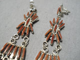 Exquisite Zuni Coral Sterling Silver Earrings Native American-Nativo Arts