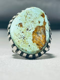 One Of The Heaviest Vintage Native American Navajo #8 Turquoise Sterling Silver Ring-Nativo Arts