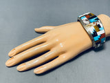 Picasso Stlye Native American Navajo Turquoise Mosaic Sterling Silver Inlay Bracelet-Nativo Arts