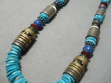 Authentic Vintage Native American Navajo Thomas Singer Turquois Gold Sterling Silver Necklace-Nativo Arts