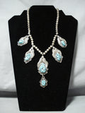 Intense Turquoise Vintage Native American Navajo Sterling Silver Necklace-Nativo Arts