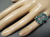Exquisite Signed Vintage Native American Zuni Blue Gem Turquoise Sterling Silver Ring-Nativo Arts