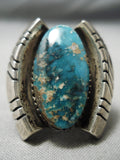 Huge Heavy Thick Vintage Native American Navajo Aqua Blue Turquoise Sterling Silver Ring Old-Nativo Arts