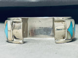 Gorgeous Vintage Native American Zuni Blue Gem Turquoise Sterling Silver Bracelet Signed-Nativo Arts