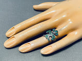 Remarkable Vintage Native American Navajo Turquoise Sterling Silver Thunderbird Ring-Nativo Arts