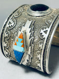 Multi Technique Vintage Native American Navajo Turquoise Sterling Silver Jet Bracelet-Nativo Arts