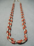 Native American Rare Huge Tubed Coral Santo Domingo Shell Sterling Silver Necklace-Nativo Arts