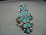 Wonderful Vintage Zuni Native American Blue Gem Turquoise Sterling Silver Ring-Nativo Arts