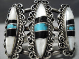 Intricate!! Vintage Native American Navajo Turquoise Pearl Sterling Silver Bracelet Old-Nativo Arts
