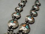 Superior Vintage Native American Navajo Inlay Turquoise Sterling Silver Squash Blossom Necklace-Nativo Arts