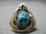Unique Vintage Navajo Side Inlay Turquoise Sterling Silver Native American Ring-Nativo Arts