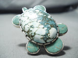 Huge Unique Vintage Native American Navajo Turtle Turquoise Sterling Silver Ring-Nativo Arts