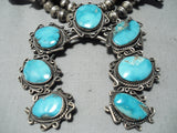 Powerful Womens Vintage Native American Navajo Turquoise Sterling Silver Squash Blossom Necklace-Nativo Arts
