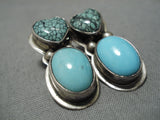 Exceptional Vintage Native American Navajo Sleeping Beauty Turquoise Sterling Silver Earrings-Nativo Arts