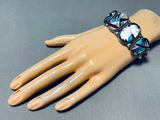 One Of The Most Extreme Inlay Vintage Native American Zuni Turquoise Sterling Silver Bracelet-Nativo Arts