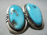 Vivid Rare Vintage Native American Navajo Morenci Turquoise Sterling Silver Earrings-Nativo Arts