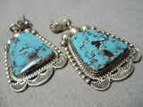 Museum Vintage Native American Navajo Basalt Turquoise Sterling Silver Squash Blossom Necklace-Nativo Arts