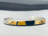 Hypnotic Native American Navajo Signed Inlay Tiger Eye Jet Sterling Silver Bracelet-Nativo Arts
