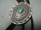 Marvelous Vintage Navajo Turquoise Sterling Silver Bolo Native American Old-Nativo Arts