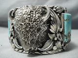 Heavy Huge Native American Navajo Buffalo Turquoise Sterling Silver Bracelet- 200 Grams!-Nativo Arts