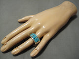 Impressive Vintage Native American Navajo Blue Gem Turquoise Vic Thomson Sterling Silver Ring-Nativo Arts