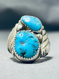 Rick Long Vintage Signed Native American Navajo 2 Morenci Turquoise Sterling Silver Ring-Nativo Arts