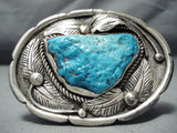 Magnificent Vintage Native American Navajo Kingman Turquoise Sterling Silver Buckle Old-Nativo Arts