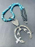 Double Yei Kachina Native American Navajo Turquoise Sterling Silver Naja Necklace-Nativo Arts
