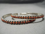 One Of The Biggest Best Native American Navajo Coral Sterling Silver Hoop Earrings-Nativo Arts
