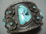 Best Vintage Native American Navajo Flower Turquoise Sterling Silver Bracelet Old-Nativo Arts