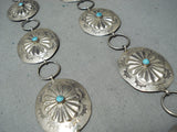Impressive Vintage Native American Navajo Sleeping Beauty Turquoise Sterling Silver Concho Belt-Nativo Arts
