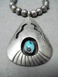 Important Vintage Native American Navajo Bisbee Turquoise Sterling Silver Shadowbox Necklace Old-Nativo Arts