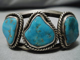 Stunning Vintage Native American Navajo Blue Gem Turquoise Sterling Silver Bracelet Cuff-Nativo Arts