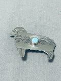 Detailed Lamb Vintage Native American Navajo Turquoise Sterling Silver Pin-Nativo Arts