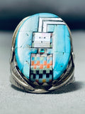 Amazing Southwest Inlay Turquoise Coral Opal Kachina Sterling Silver Ring-Nativo Arts