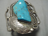 Rare Eldon Kalemsa Vintage Native American Navajo Blue Gem Turquoise Sterling Silver Bracelet-Nativo Arts