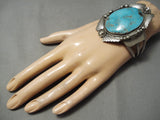 Towering Museum Vintage Native American Navajo Domed Turquoise Sterling Silver Leaf Bracelet-Nativo Arts