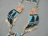 Important Native American Zuni Eldred Martinez Turquoise Coral Sterling Silver Necklace Earrings-Nativo Arts